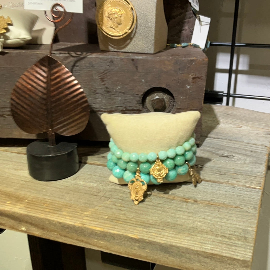 3 Amazonite/brz medals bracelet