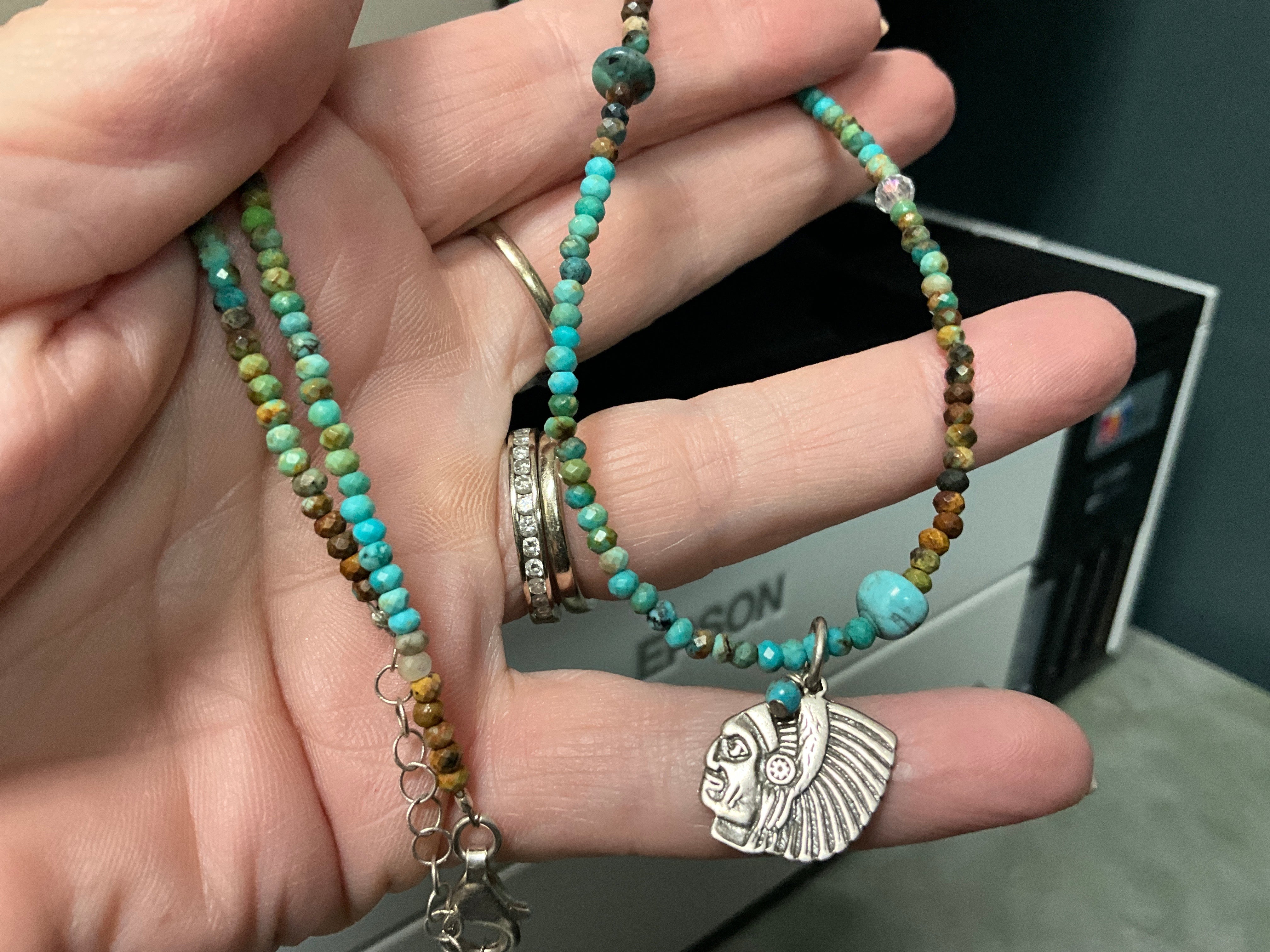 Faceted Turquoise Beads W/SS Indian