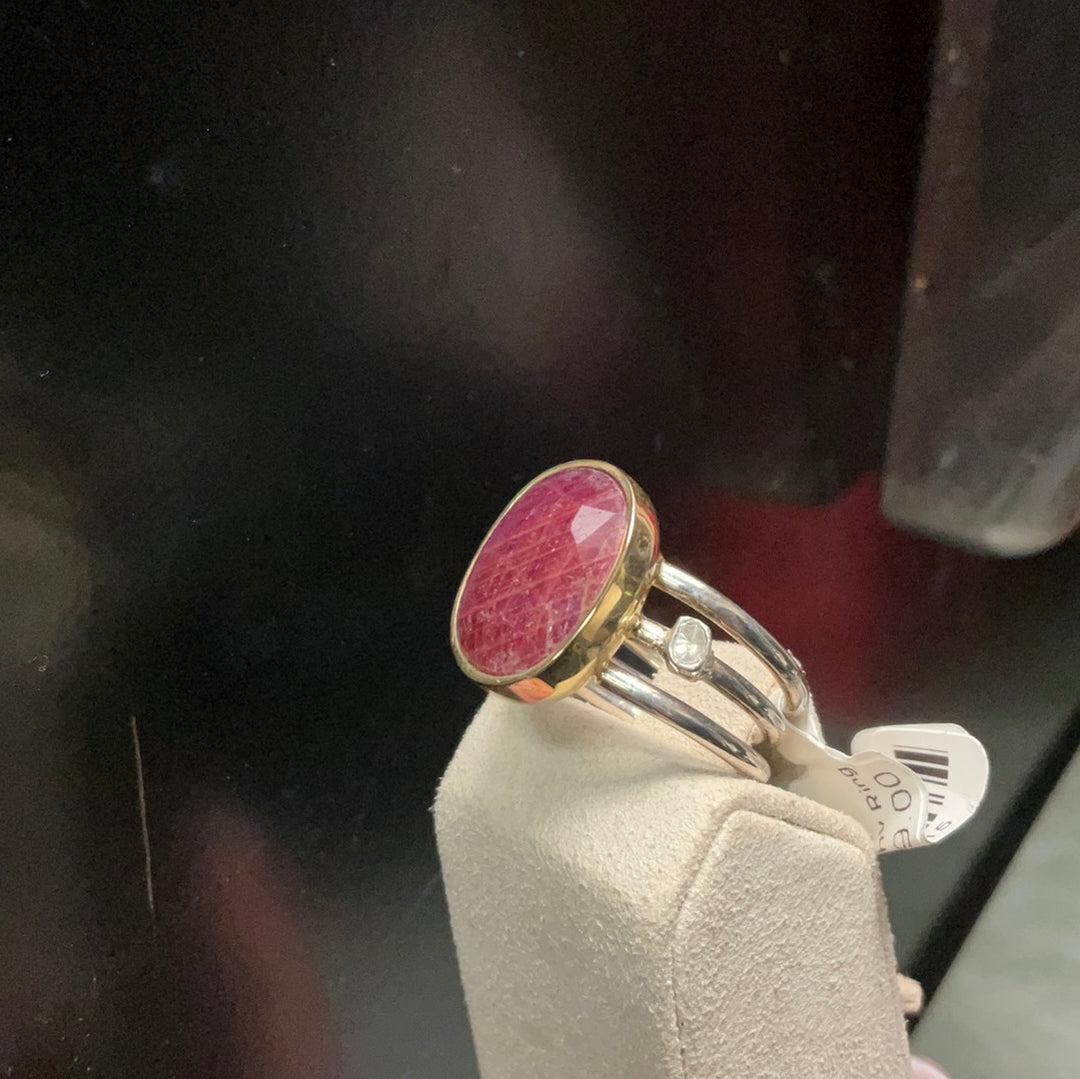 18k SS Ruby Ring with diamonds