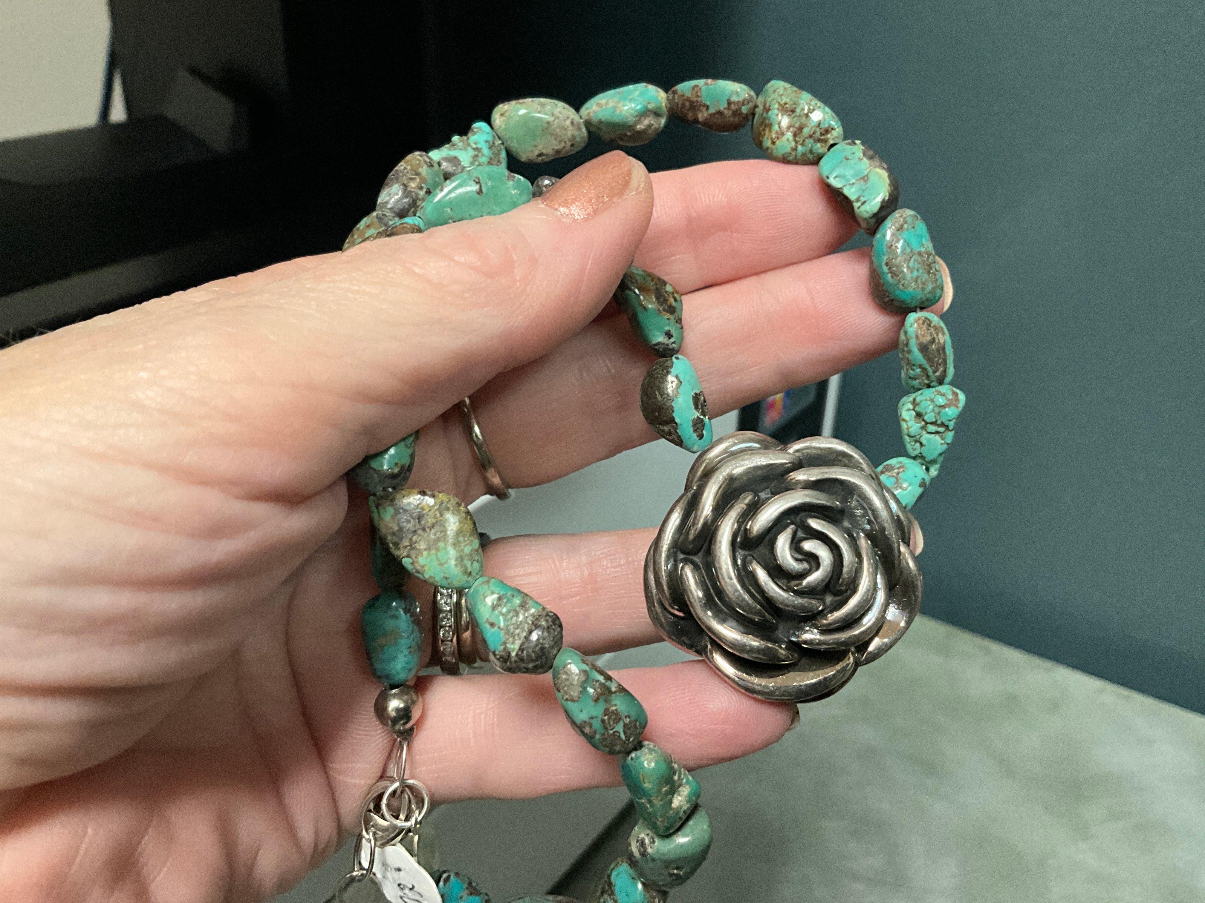 Turquoise w/SS Rose Necklace