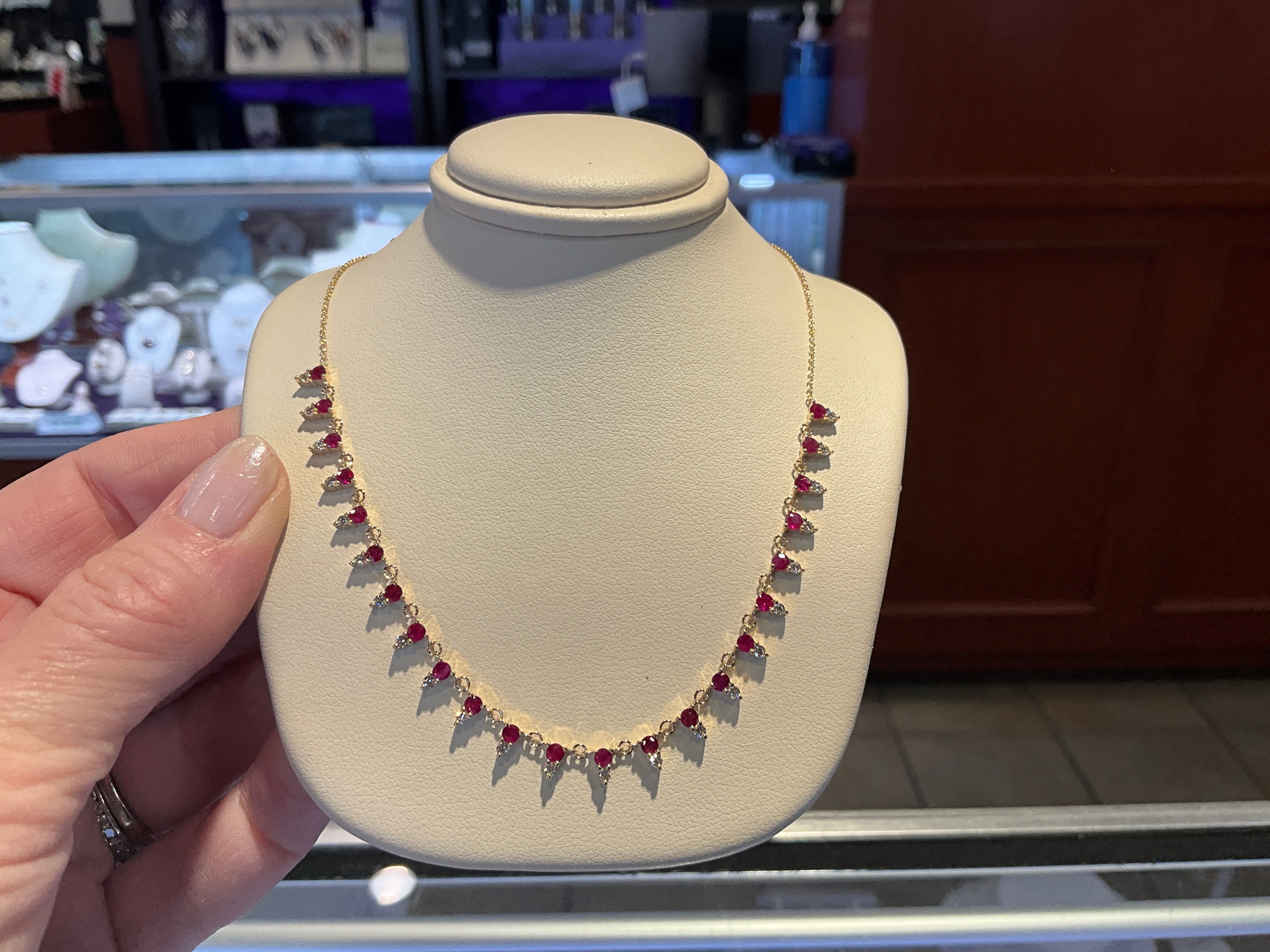 14KY Ruby 1.29CT/Dia .38CT 16-18" Necklace
