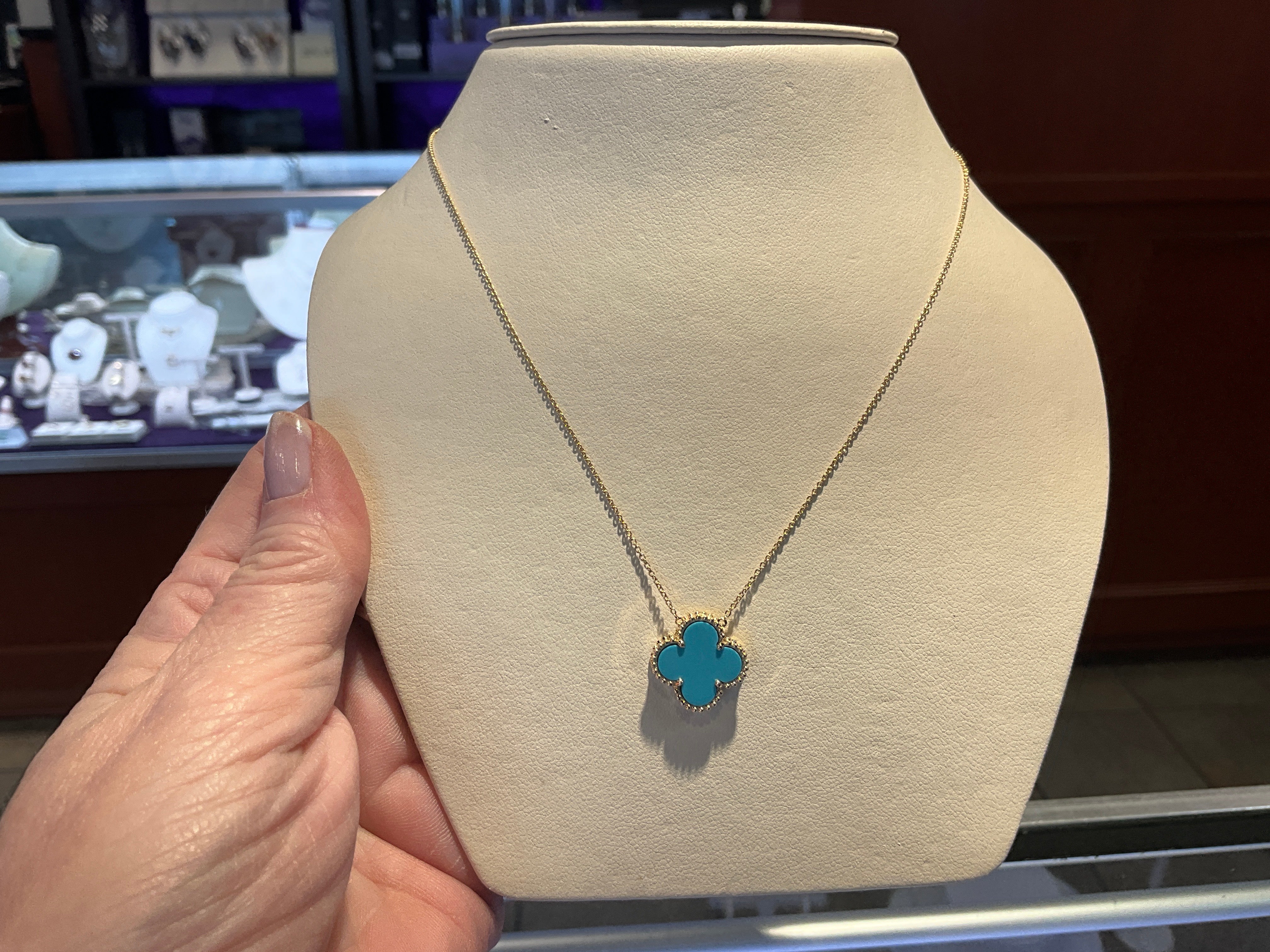 14KY Turquoise Clover 16-18" Necklace