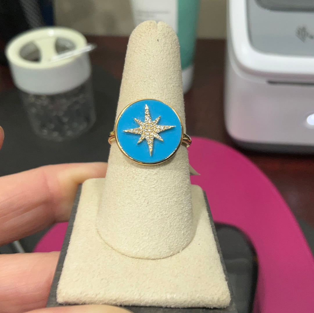 14ky Turq/Dia Ring