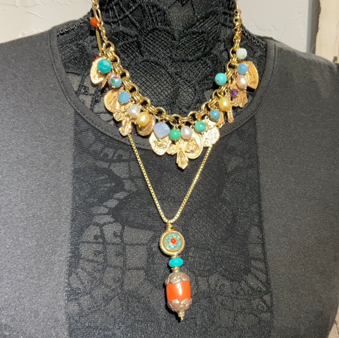 22" Red Coral /Turq/Rondelle