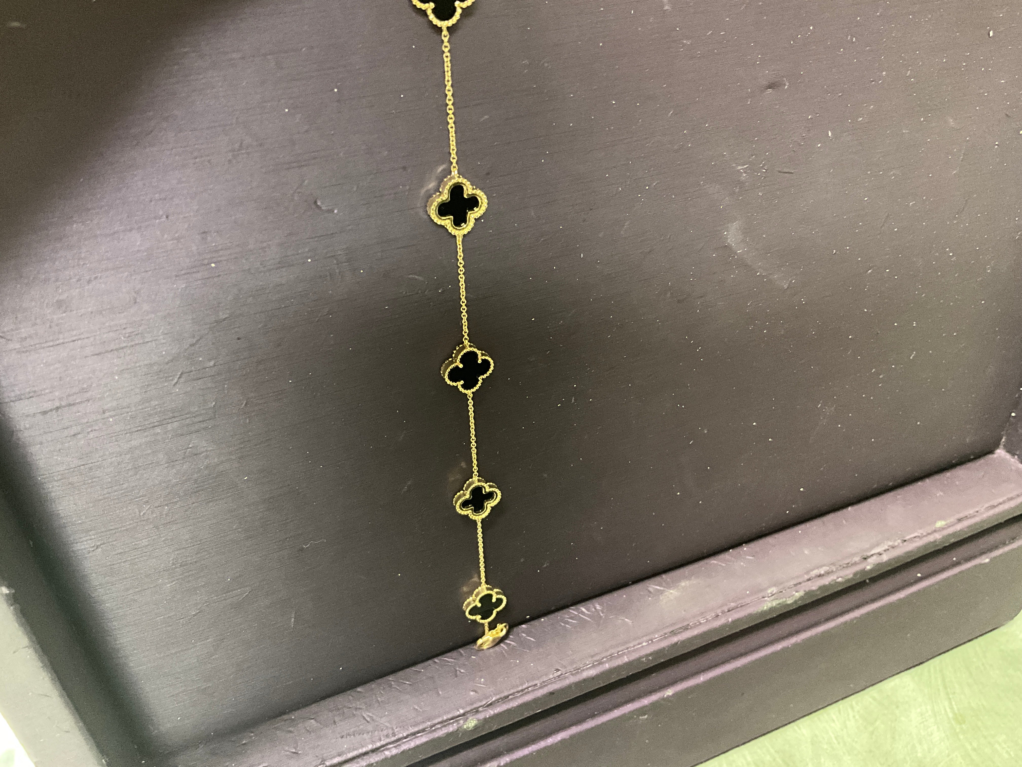 14KY Black Onyx Station Bracelet