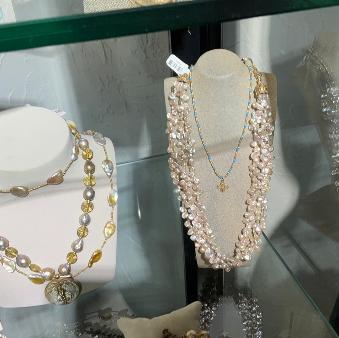 3/strand pink keshi pearls w/br