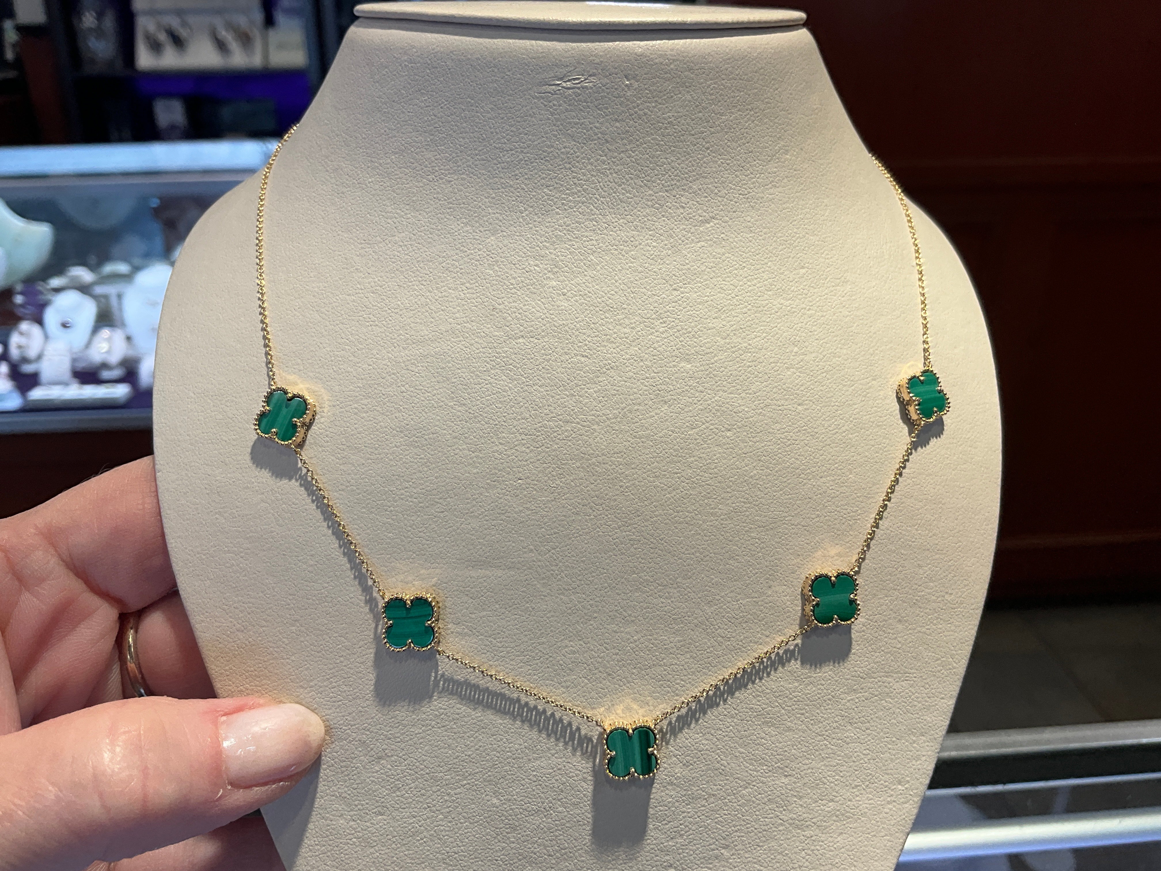 14KY Malachite 5 Station Necklace