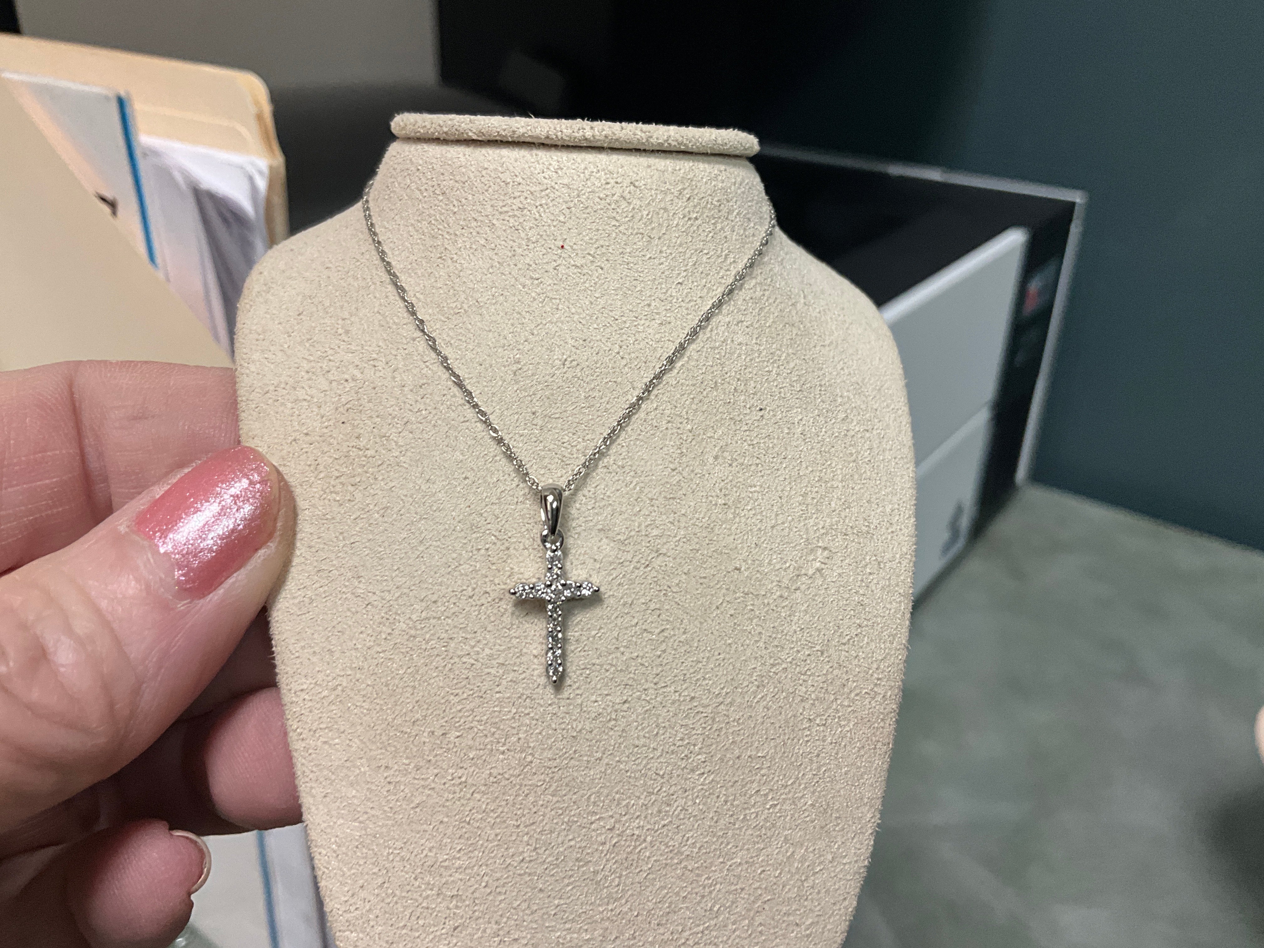 14KW Diamond Cross Necklace .10CWT