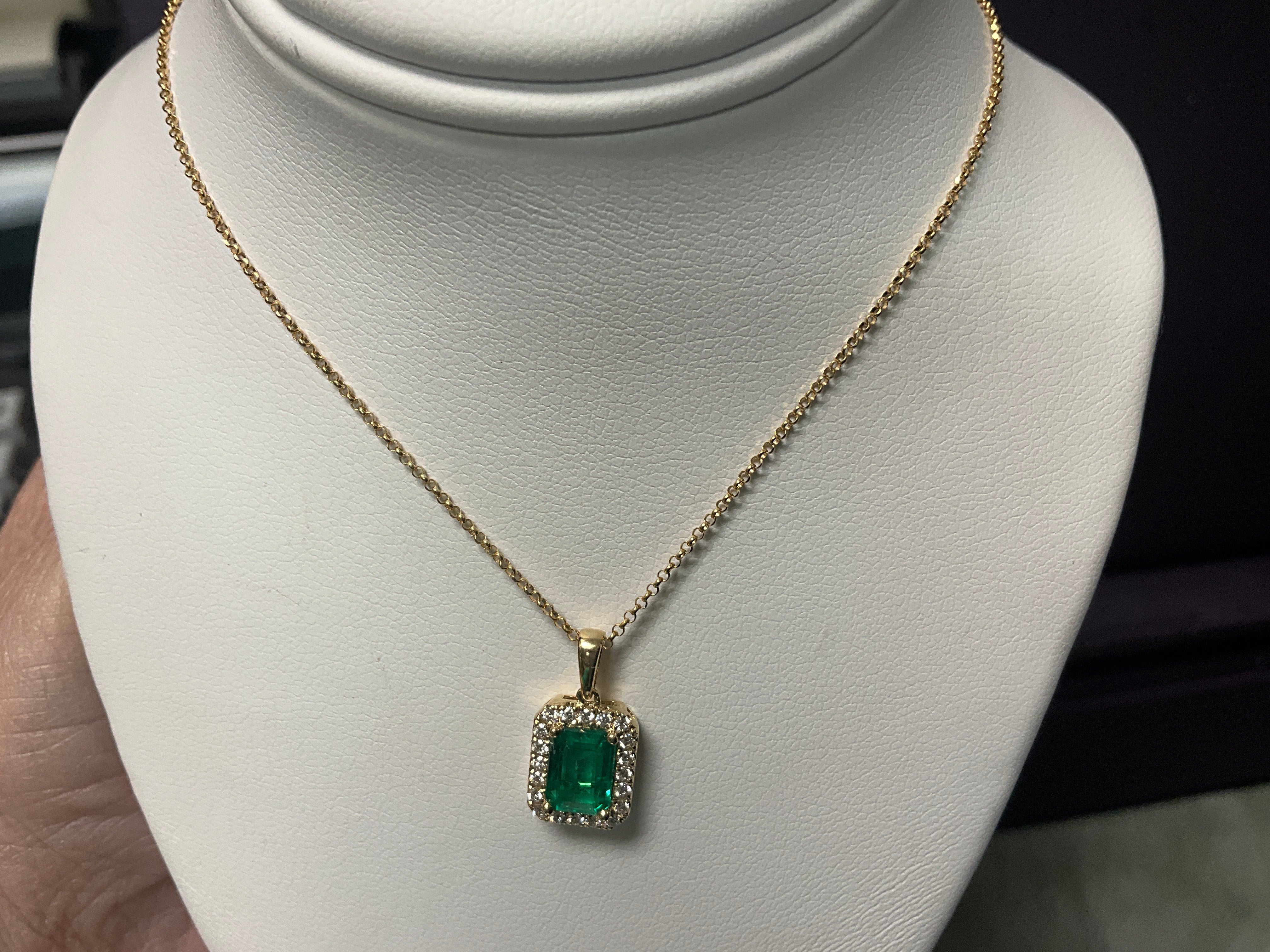14KY .84 Ct Emerald/.15 Diamond Necklace