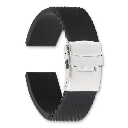 20mm Black Textured Silicone Stainless Steel Deployment Buckle Watch Band