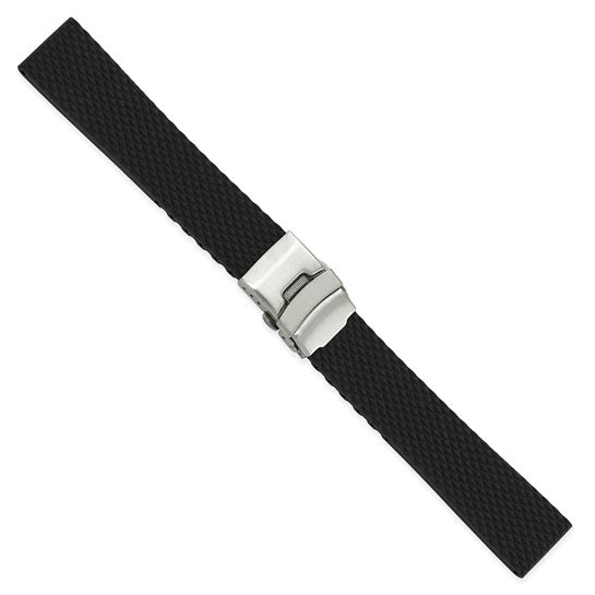 20mm Black Textured Silicone Stainless Steel Deployment Buckle Watch Band