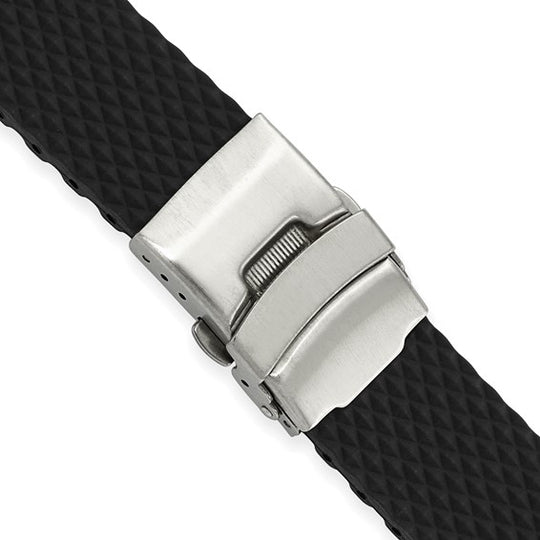 20mm Black Textured Silicone Stainless Steel Deployment Buckle Watch Band