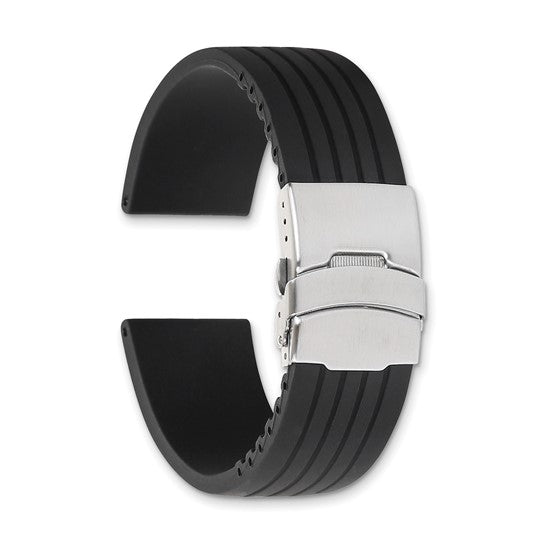 20mm Black Striped Silicone Stainless Steel Deployment Buckle Watch Band