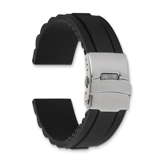 20mm Black Link Design Silicone Stainless Steel Deploy Buckle Watch Band