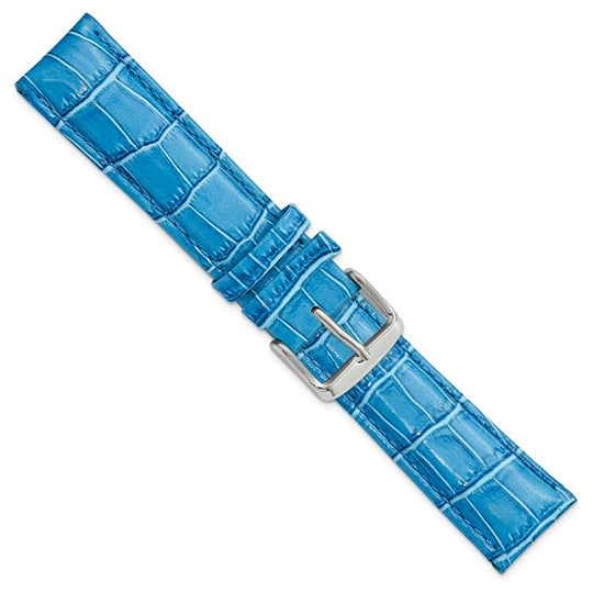 20mm Blue Crocodile Grain Chrono Silver-tone Buckle Watch Band