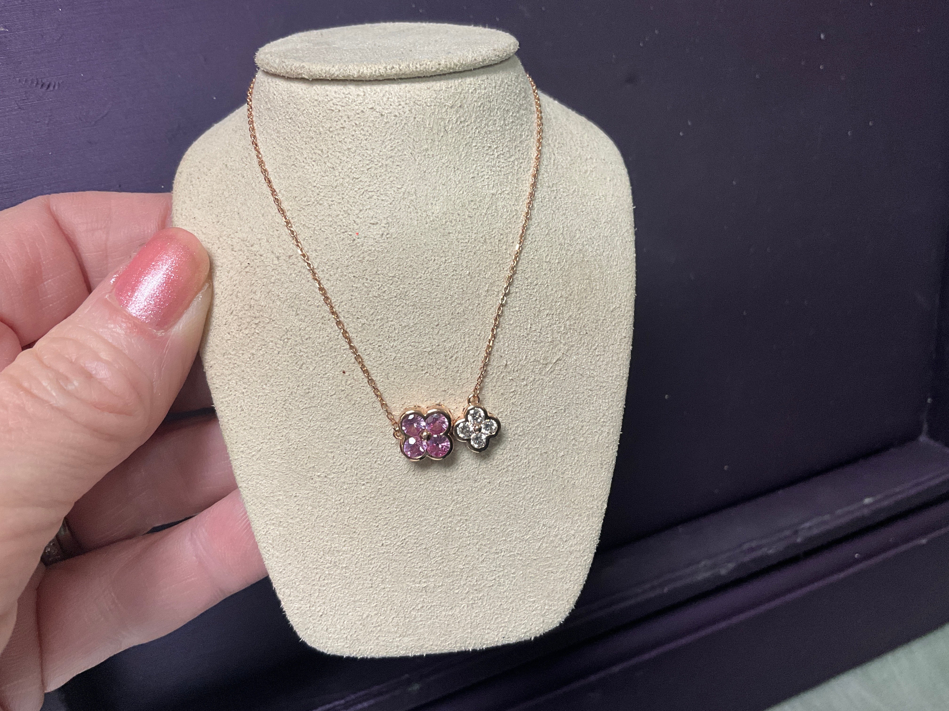 14KR .44 P Sapphire/.20 Diamond Necklace