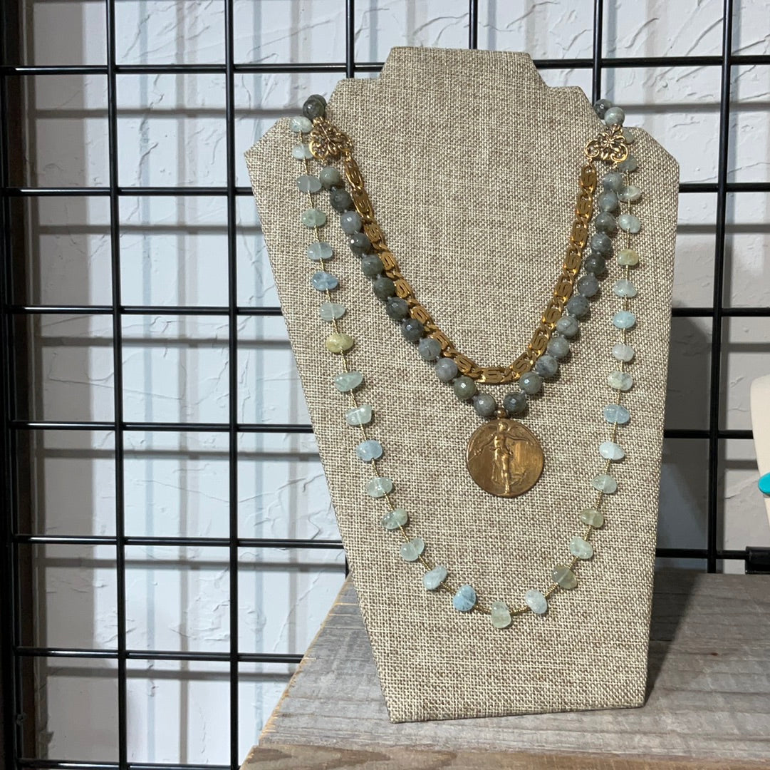 Blu/Grn Agate/Y African heishi