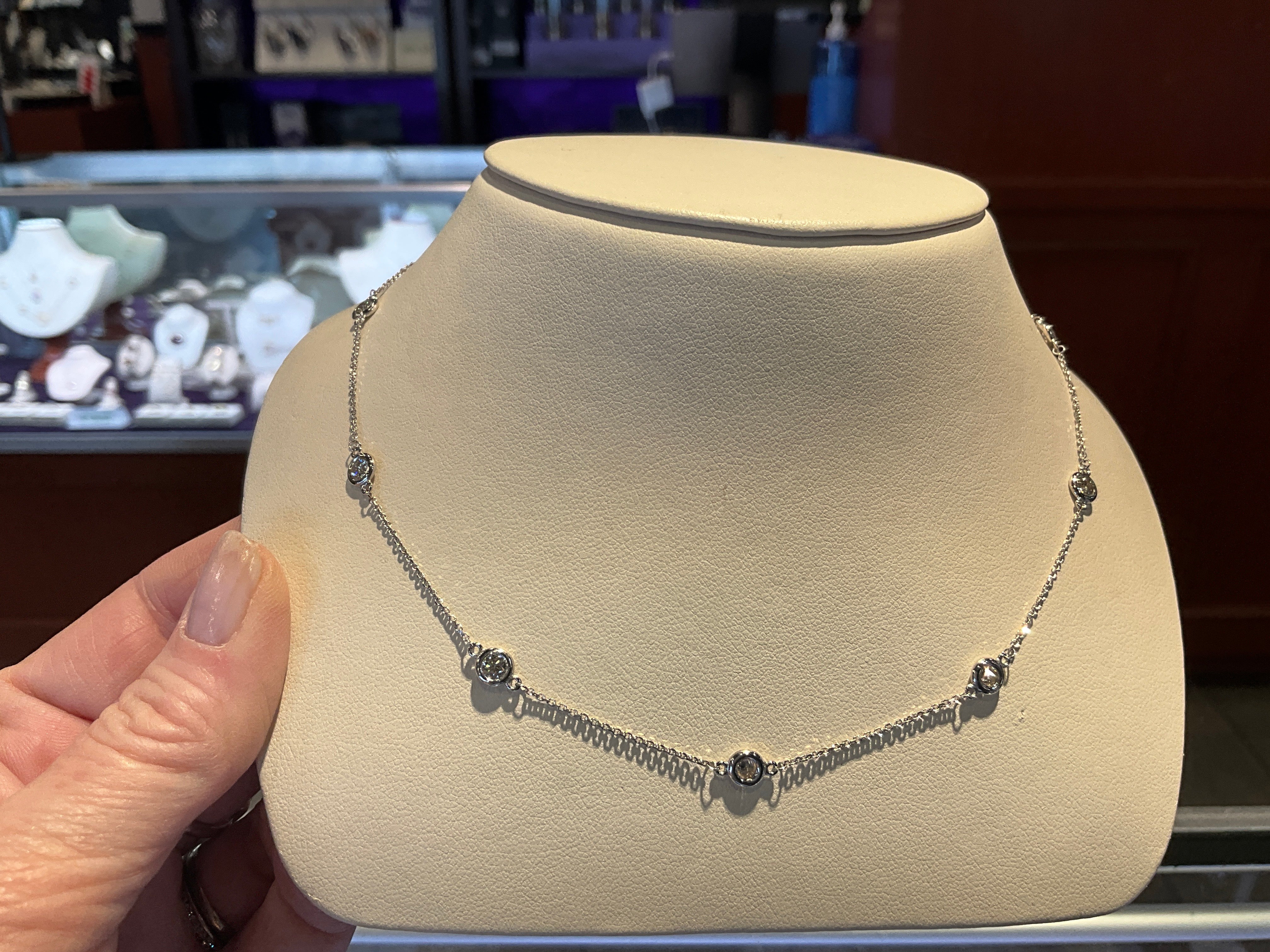 14KW 1.72CT Diamond Bezel Necklace 18"