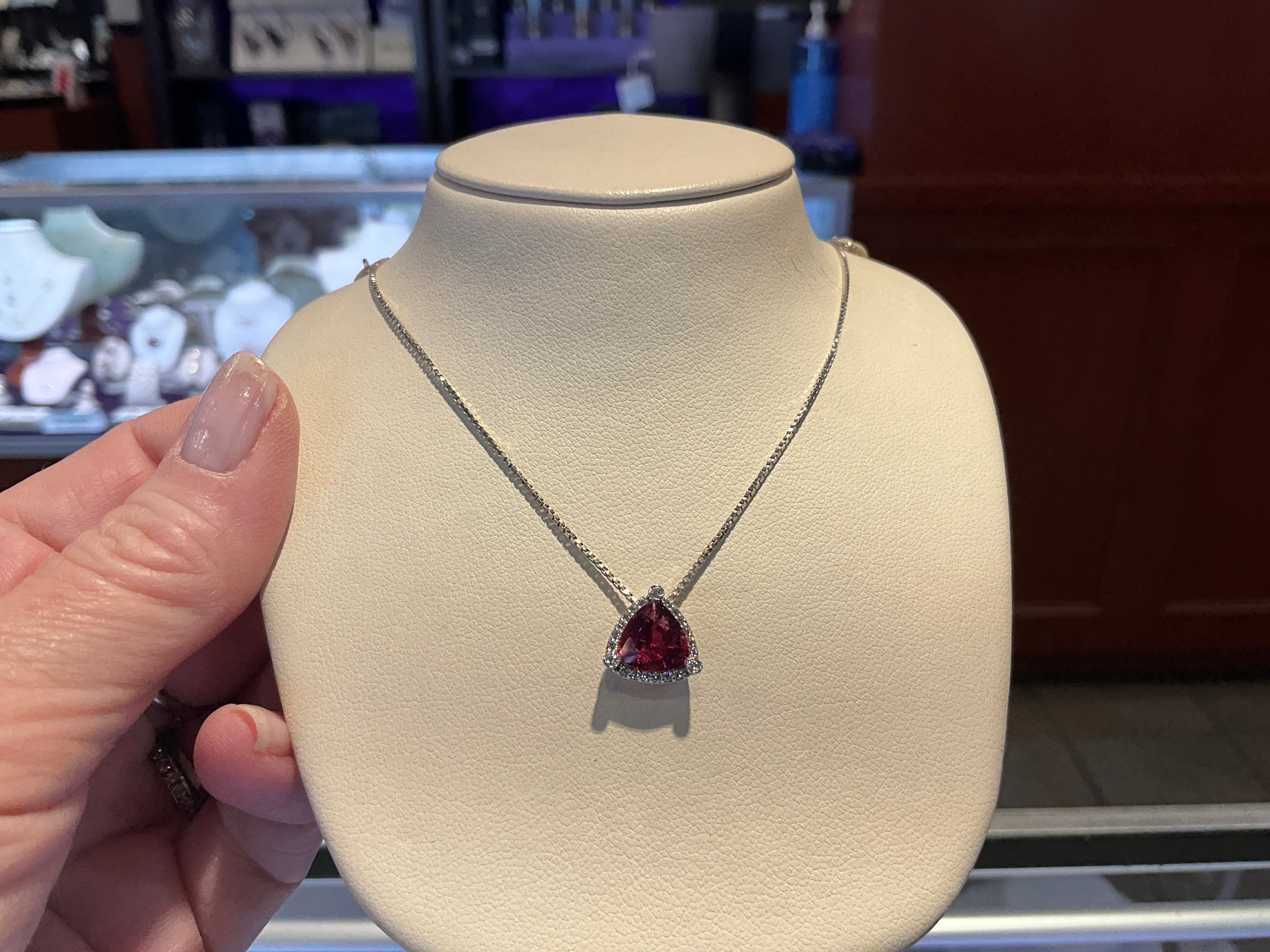 14KW Rhodolite 1.50CT/Dia .15CT Necklace