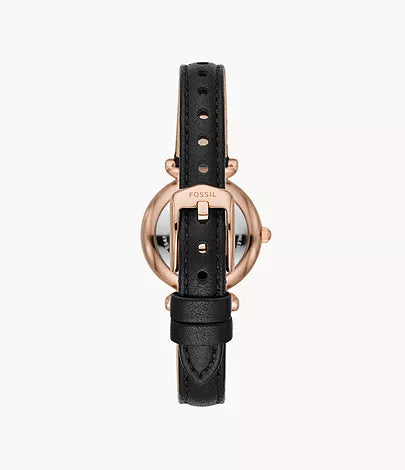 Carlie Mini Three-Hand Black Leather Watch