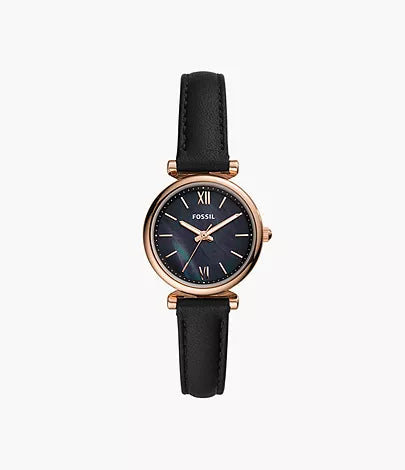 Carlie Mini Three-Hand Black Leather Watch