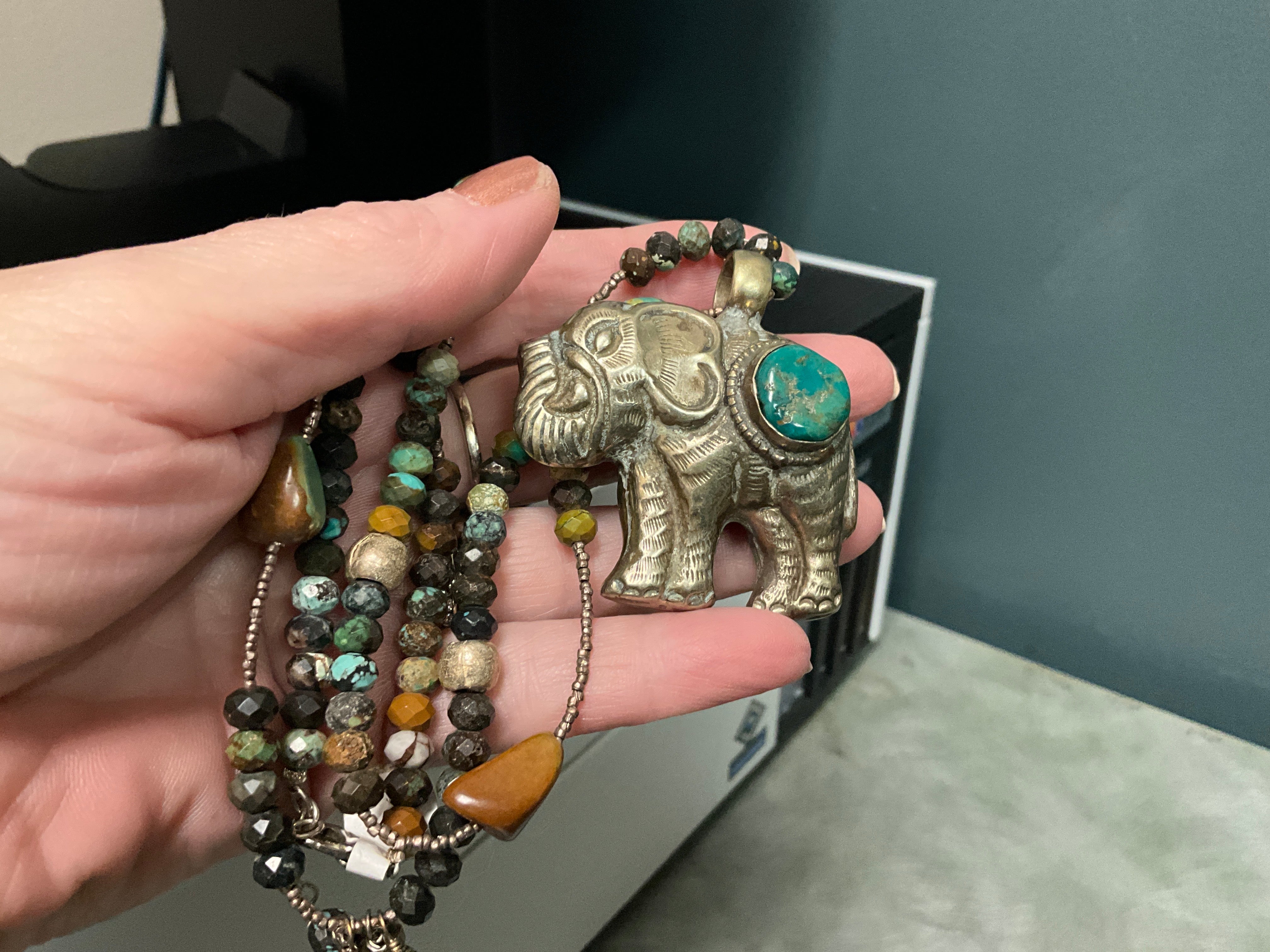 Turquoise Beads w/Elephant