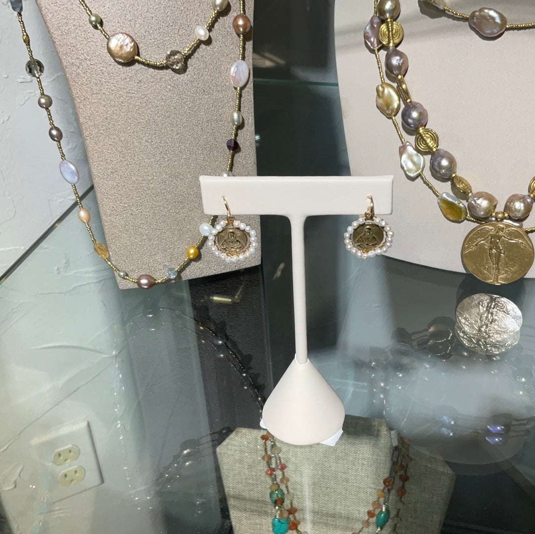 White Pearl Sacred Heart earrin