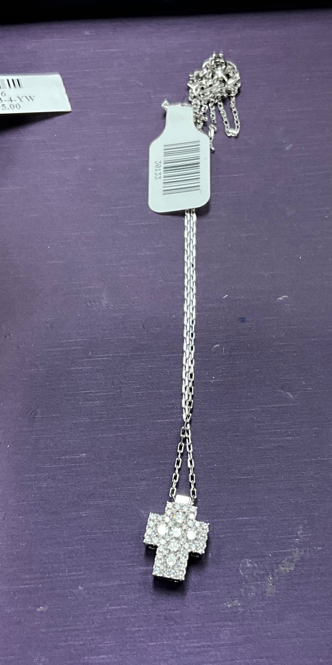 14K WG Large Cross Firenze II Diamond W/Polished Bale Pendant Chain 38 DIA .50CT