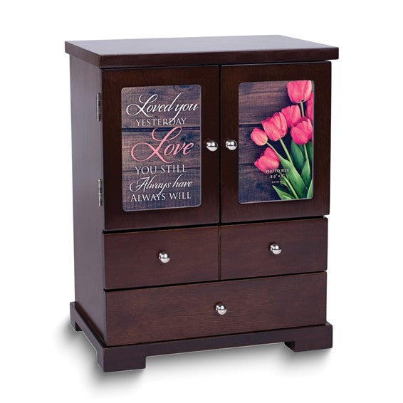 Walnut Finish Love You Still 3x5 Photo Frame Doors Wooden Jewelry Armoire