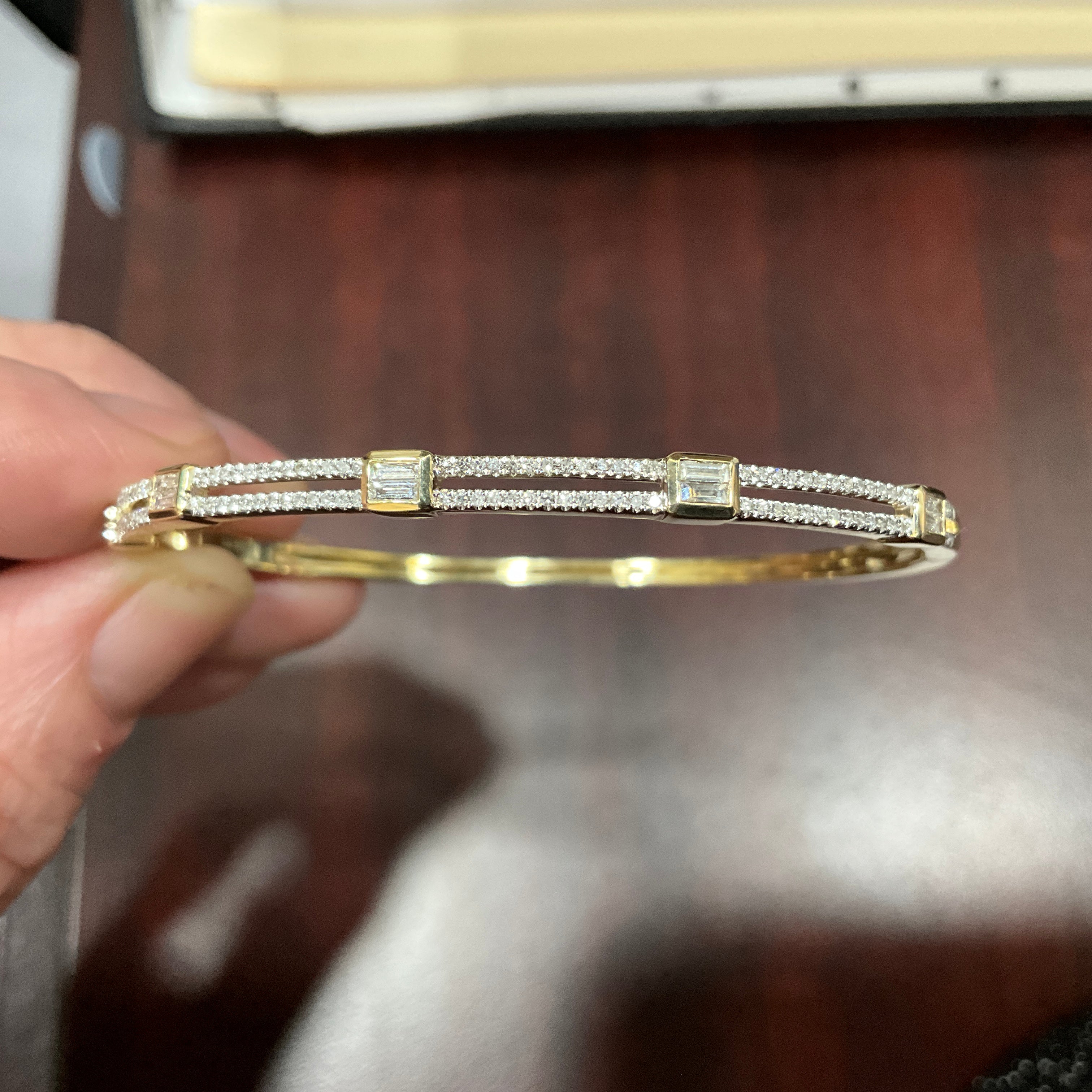 14KY .62CTW Five Baguette Diamond Bangle