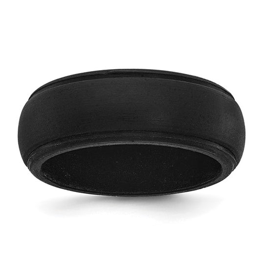 Silicone Black 8mm Ridged Edge Band Size 10