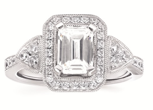 Forever Elegant® 3/8 Ctw. Diamond Semi Mount shown with 3/4 Ct. Emerald Center Diamond in 14K Gold
