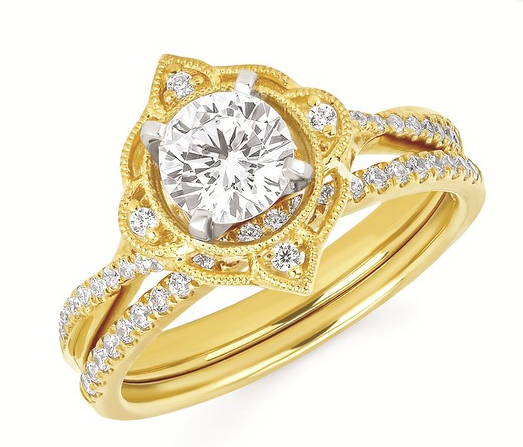 Forever Elegant® 1/10 Ctw. Diamond Semi Mount shown with 3/4 Ct. Round Center Diamond in 14K Gold
