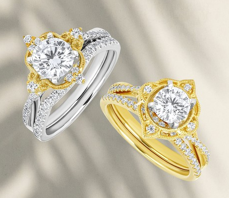 Forever Elegant® 1/10 Ctw. Diamond Semi Mount shown with 3/4 Ct. Round Center Diamond in 14K Gold