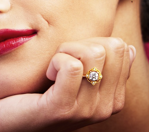 Forever Elegant® 1/10 Ctw. Diamond Semi Mount shown with 3/4 Ct. Round Center Diamond in 14K Gold