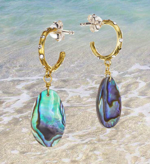 Edenic Natural Abalone Huggie Hoop Earrings