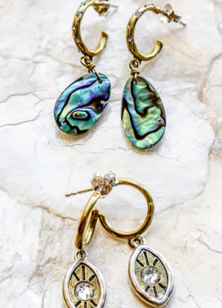 Edenic Natural Abalone Huggie Hoop Earrings